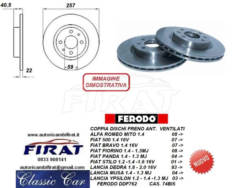 DISCHI FRENO FIAT 500 PANDA STILO DEDRA ANT. (DDF762)